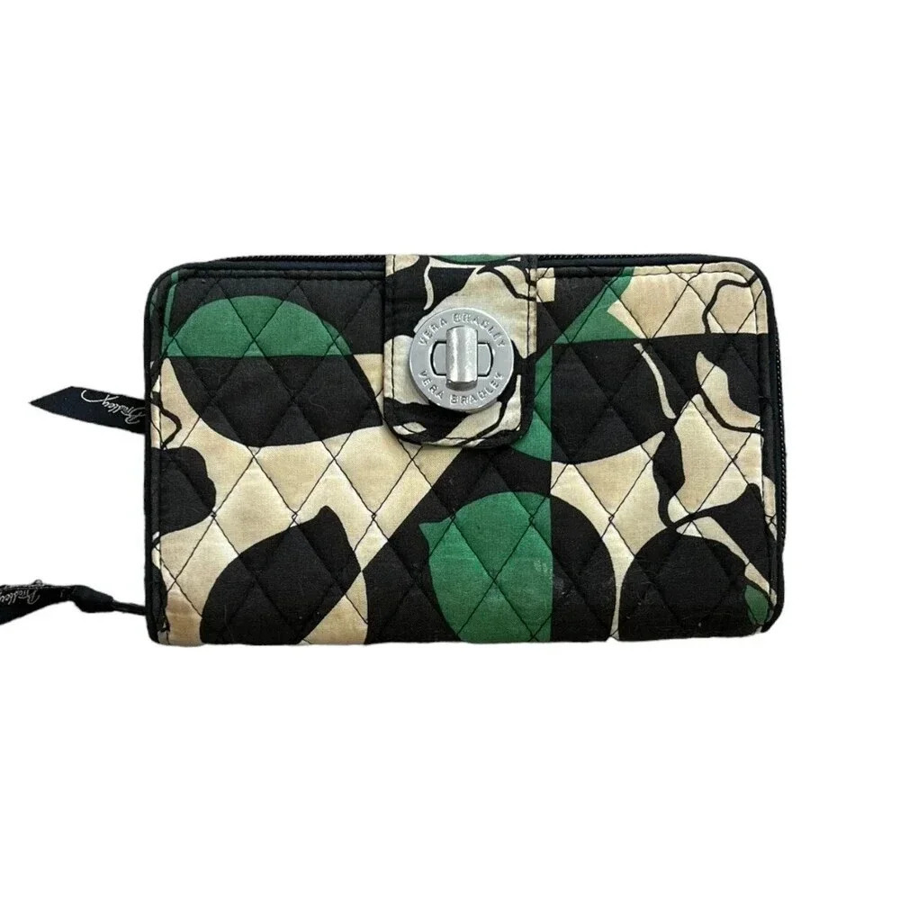 Vera Bradley Green Imperial Rose RFID Turnlock Wallet